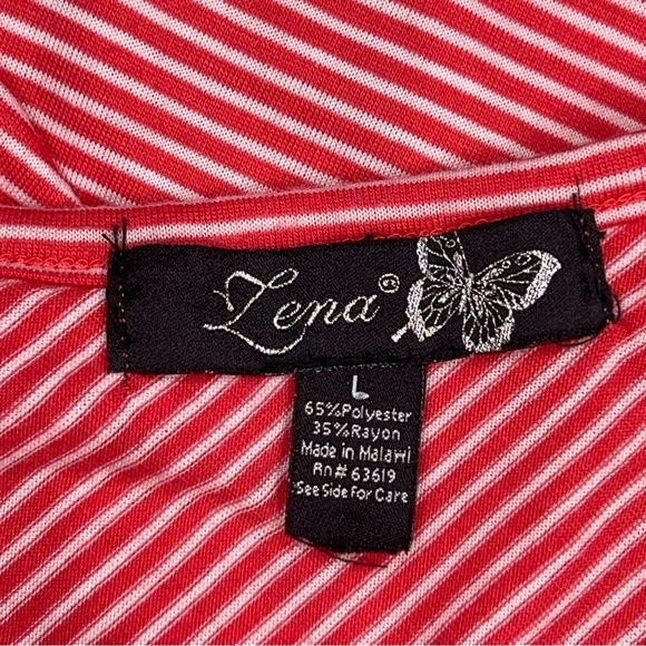 LARGE LENA RED WHITE STRIPED TOP RETRO RUFFLE PINUP STRETCH - Picture 9 of 10